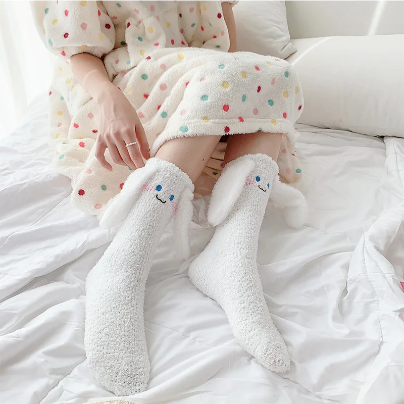 

SP&CITY Cartoon White Rabbit Warm Socks Women Middle Tube Thick Women Cute Socks Janpanese Kawaii Winter Floor Home Sock female