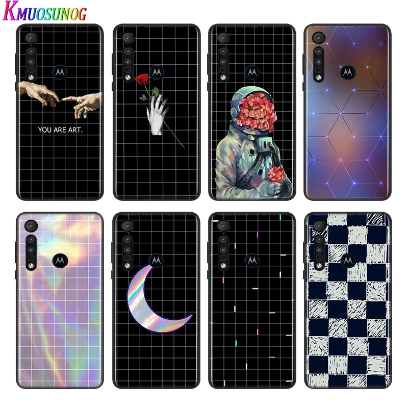 

Black white checkered stripe For Motorola One Marco Hyper Fusion Plus G9 G8 G 5G E7 E6 Edge Plus Play Power Lite Phone Case