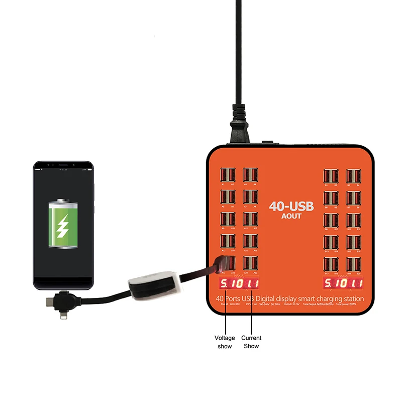 OEM/ODM charging station universal mobile phone charger 40 ports usb  digital display smart   for s