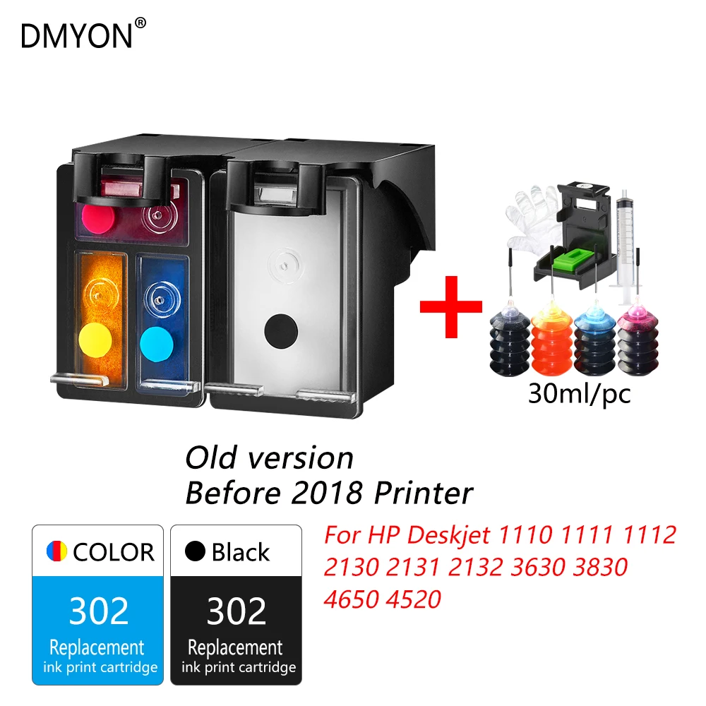 DMYON новая версия принтер 302 перезаправляемый картридж для hp с чернилами hp Deskjet 2130 1112 2131 3630 4650 officejet 5232 5220 5230