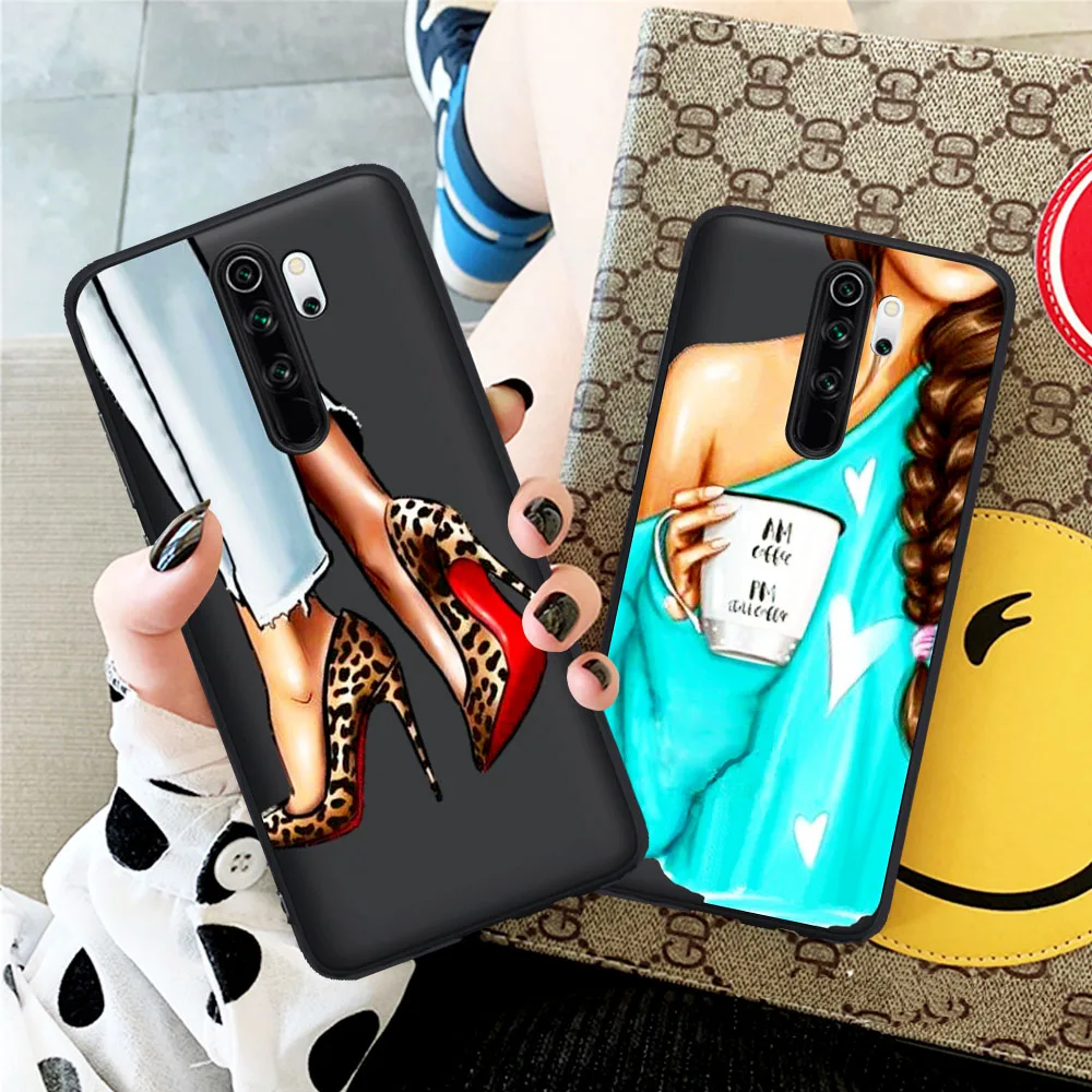 

Fashion High heels Girl Woman Black Soft Phone Case For Coque Xiaomi 9T Redmi Note 5 7 8 9 10 Pro K20 Silicone Cover Coque Funda