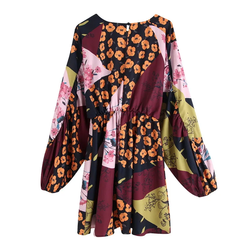 Винтажное женское платье осень 2019 новые модные цветочные принты Пэчворк Выше