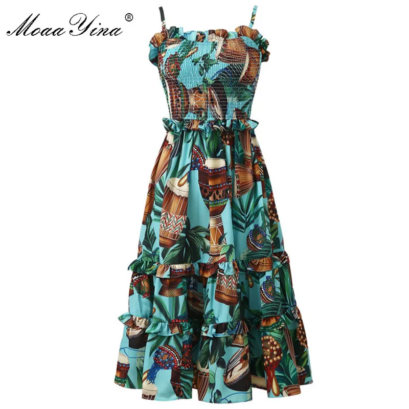 MoaaYina модное дизайнерское платье весна лето женское с оборками принтом