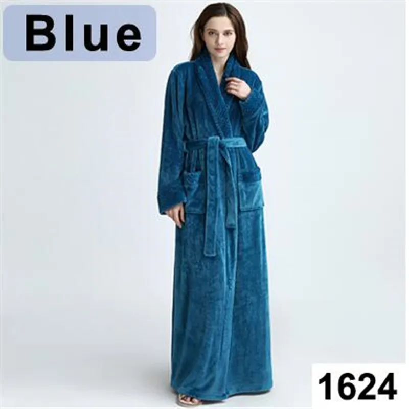 Женские очень длинные размера плюс теплые коралловые флисовые халаты зимние