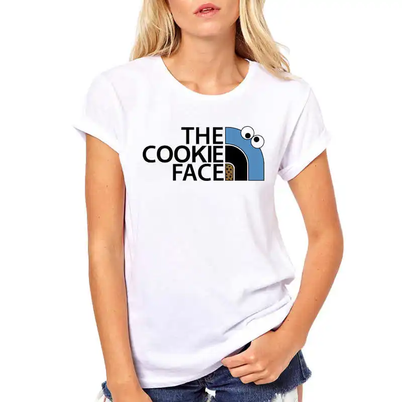 

Top New Arrival Cookie King Women T-Shirt Short Sleeve Tees Hipster Cookie Printed T Shirts Funny The Cookie Face Tops