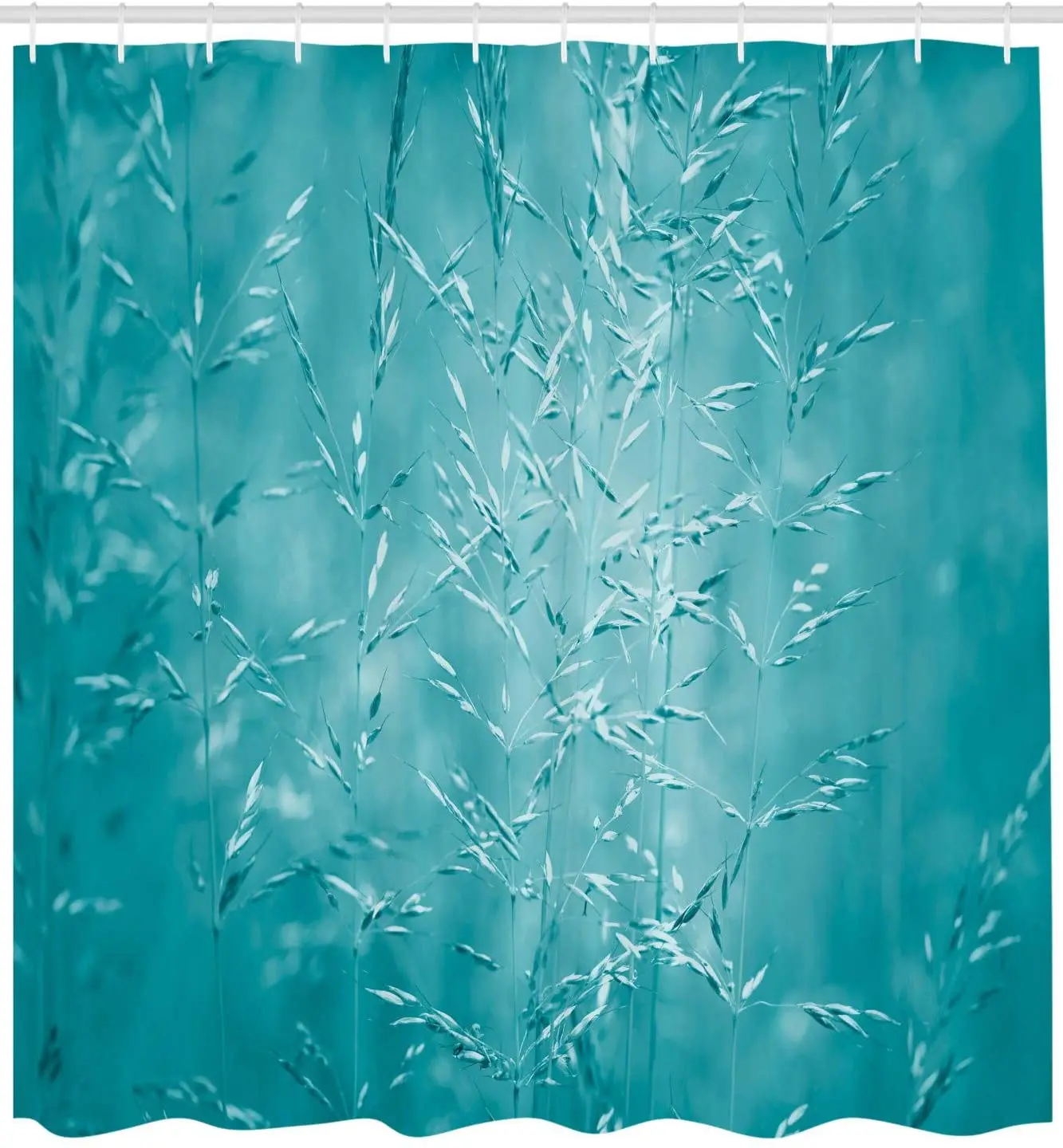 Бирюзовая занавеска для ванной комнаты душа с размытым лугом травой растениями в