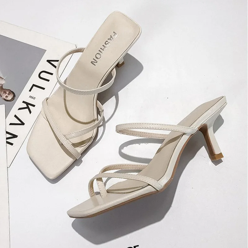 2020 Лето Высокое на каблуках с ремешками женские сандалии квадратный носок