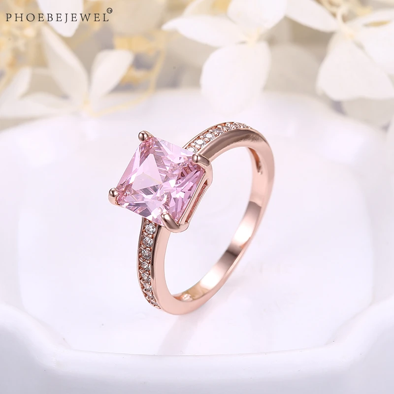Женское Обручальное Кольцо PHOEBEJEWEL розовое золото с розовым фианитом подарочное