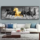 Шесть пробежек черная и Золотая лошадь картина с рисунком животных искусство золотые постеры и принты куадросы Настенная картина для гостиной