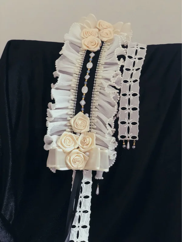 

Dusk Rose Garden Elegant Gorgeous Hair Band Lolita's Bead Lace Bow Handmade Tea Party Flower wedding Girl Versailles Headwear