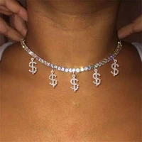 explosion hip hop element shiny rhinestone chain article necklace fashion personality crystal dollar sign pendant collar jewelry