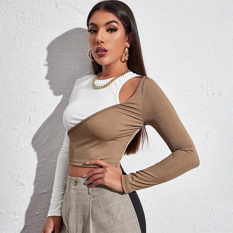 

Новинка, модная футболка с оборками, сексуальные укороченные топы с вырезом, Женский пуловер в стиле Харадзюку, короткая Клубная одежда в ст...