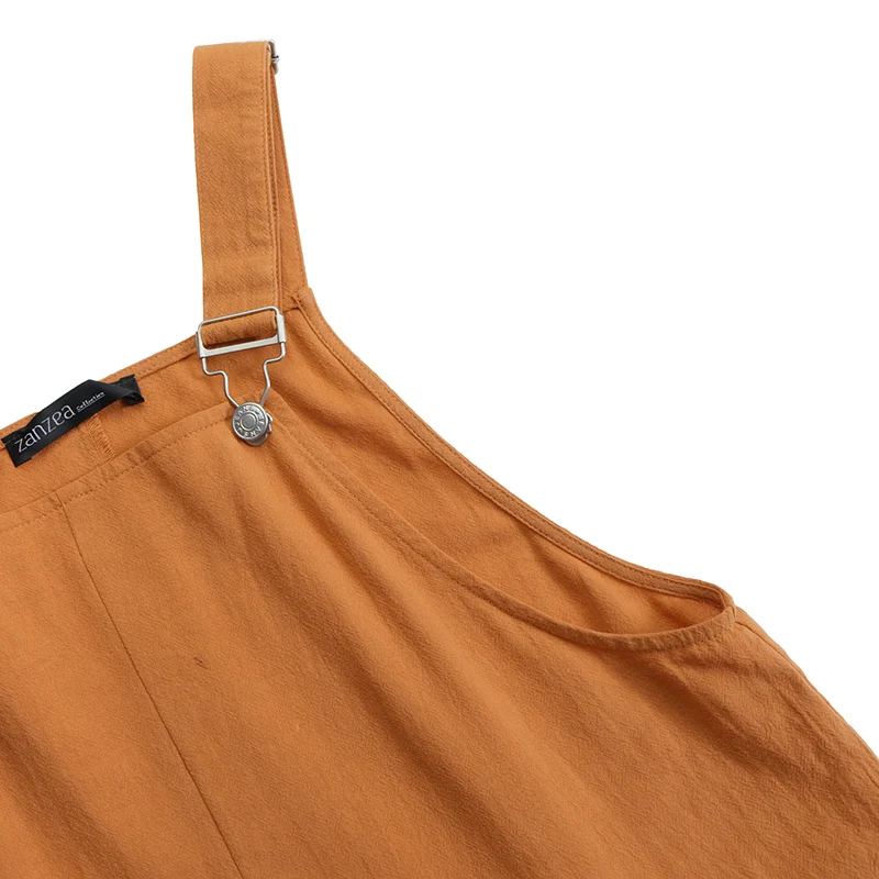

Vintage Women's Dungarees Jumpsuits ZANZEA 2021 Summer Overalls Casual Wide Leg Pantalon Female Solid Baggy Rompers Plus Size