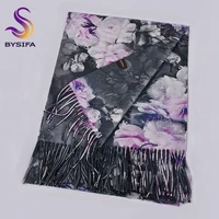 bysifa winter grey pink wool scarves shawls women peony style long cashmere pashmina scarves wraps brand luxury neck scarf