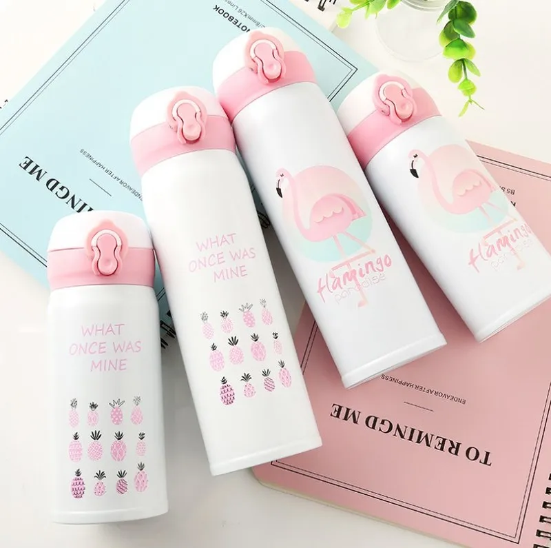 Термос из нержавеющей стали с откидной крышкой изображением фламинго|Вакуумные