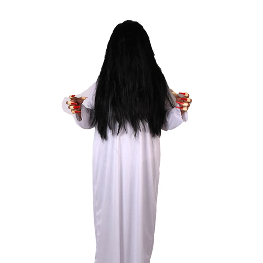 White gown with wig Хэллоуин страшный костюм для женщин человек вечерние Готический призрак Садако вампир ужас платье парик номер выход сценическое представление - Цвет: White gown with wig