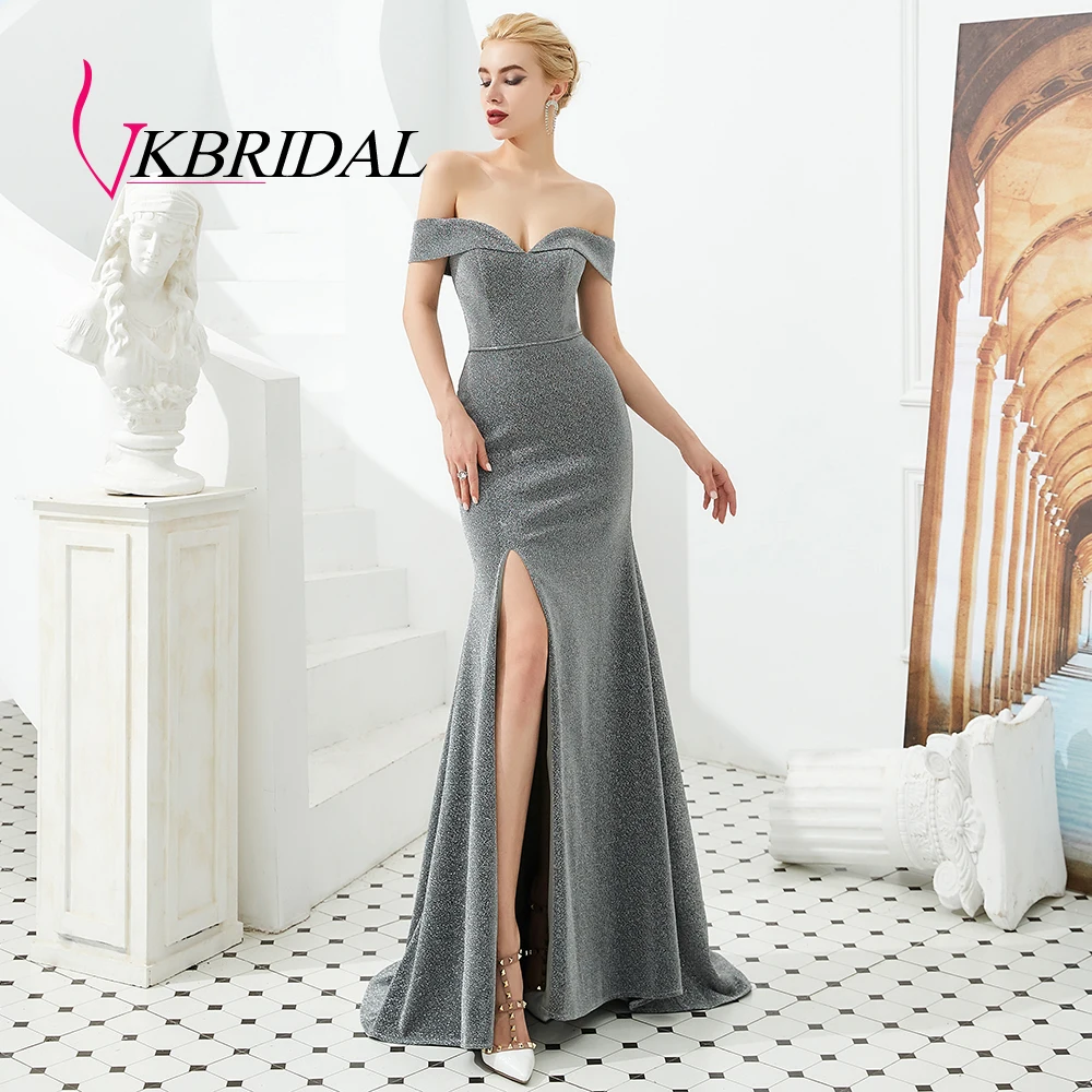 VKbridal сексуальное платье с открытым плечом и Высоким Разрезом Длинное Сверкающее вечернее платье Русалка платья блестящие платья подружки невесты Плюс Размер