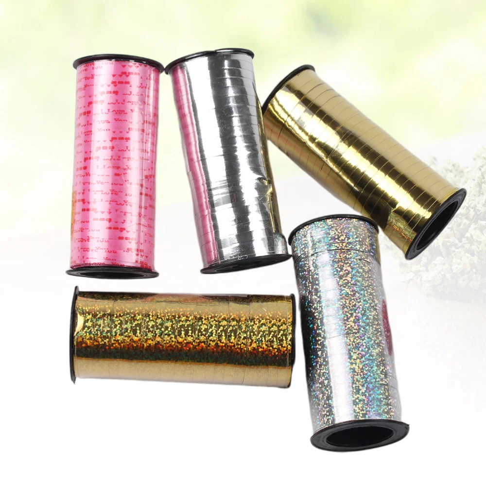 

5 Rolls 100 Yards Balloons Ribbons Curling Ribbons Gift Wrap Shiny Ribbons DIY Streamer Arts Crafts Accessories Random