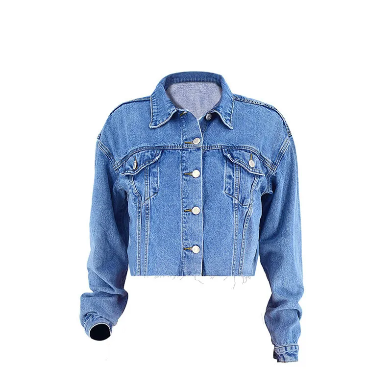 Демисезонная укороченная джинсовая куртка для женщин Повседневная синяя в стиле