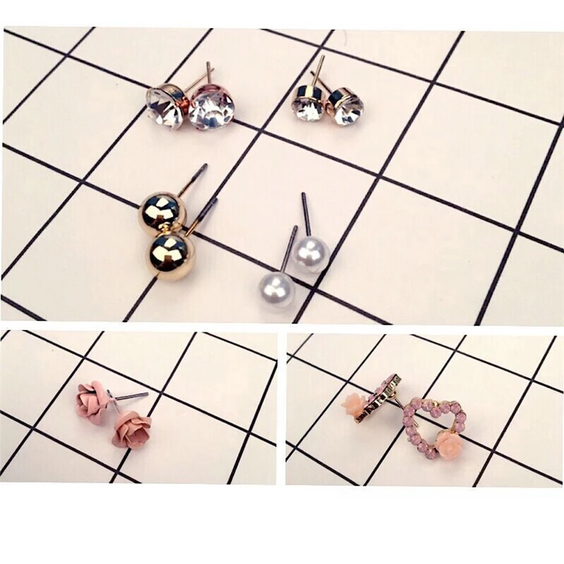 9pair/set New Fashion Women Flower Pearl Alloy Ear Earring Cute Crystal Wedding Jewelry Gifts For Girl