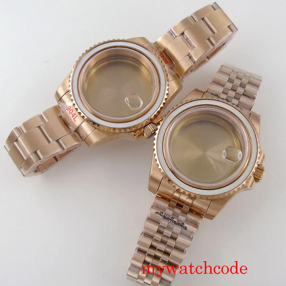 

40mm Rose Gold Plated Watch Case Sapphire Glass Unidirectional Bezel Fit MIYOTA 8215 821A 8205 ETA 2836 DG2813 Movement