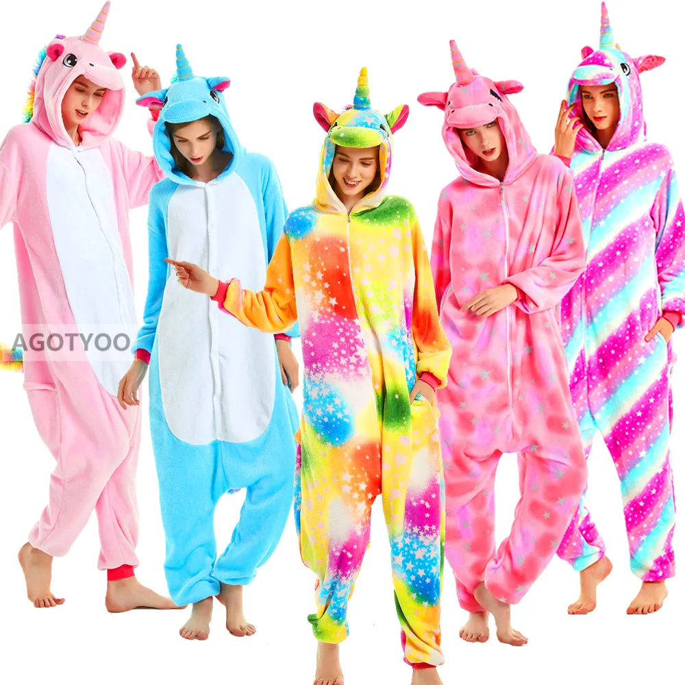2020 пижамные комплекты с единорогом Женские Фланелевые пижамы животными зимняя