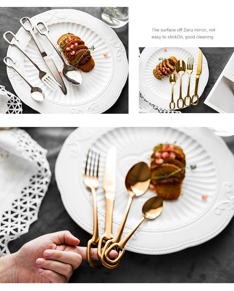 

Nordic Stainless Steel Hanging Hole Western Tableware 304 Titanium Plated Steak Knife Spoon Fork Coffee Spoon Tableware Four-pie