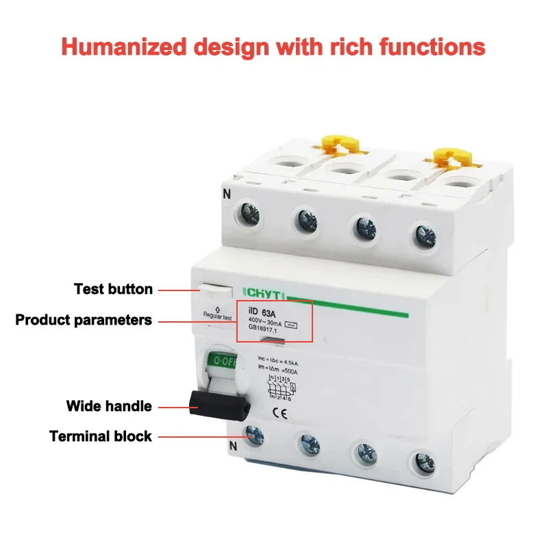 AC 4P Φ 63a 30ma RCD 380V 400V устройство для остаточного тока дифференциальный выключатель