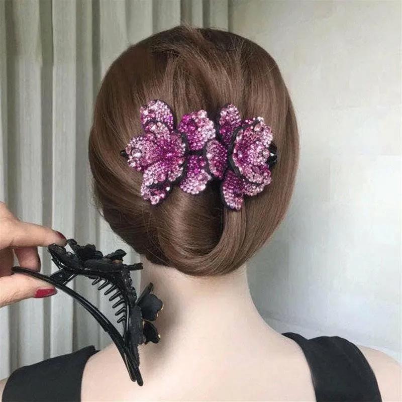 

Rhinestone Double Flower Hair Claw Hair Grab Duckbill Clip For Women Headdress Hair Accessories Rhinestone Flower Hair Claw