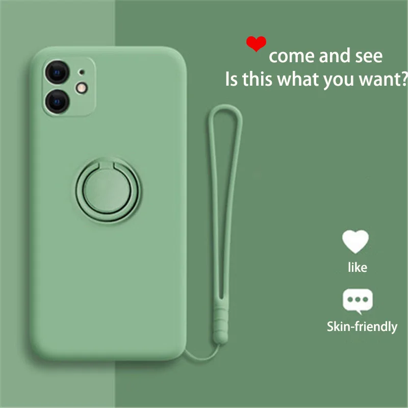 Защитный чехол для объектива iPhone SE 2020 из жидкого силикона с кольцом держателем 11