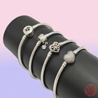 Женский браслет-цепочка из серебра 925 пробы с подвесками в виде сердца, цветка, змеи