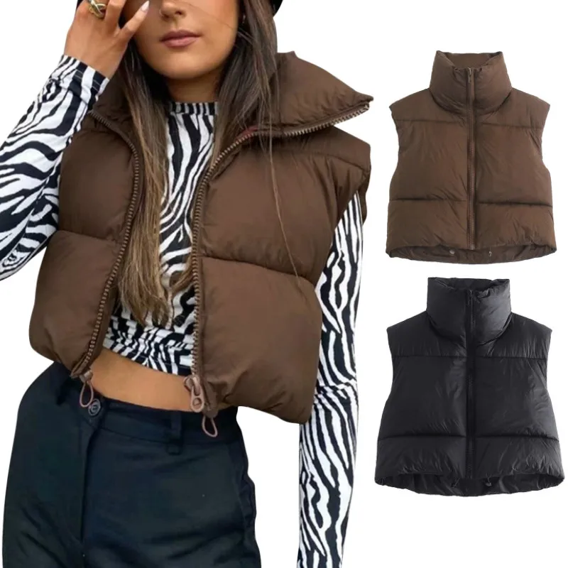

Women Waistcoat, Retro Short Cotton-Padded Clothes Stand Neck Zipper Casual Party Loose Warm Winter Coat