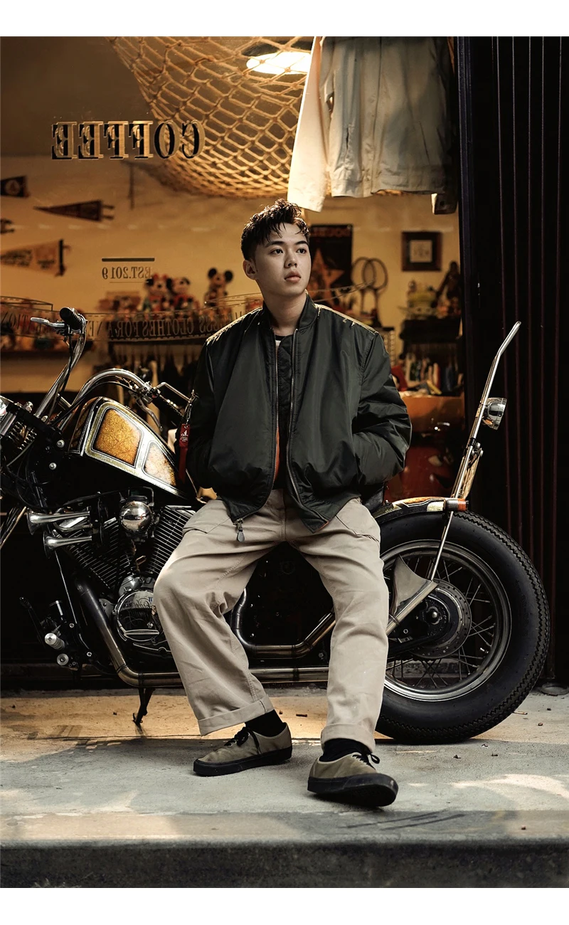 Мужская зимняя куртка бомбер с нейлоновой подкладкой и защитой от ветра|Мужские