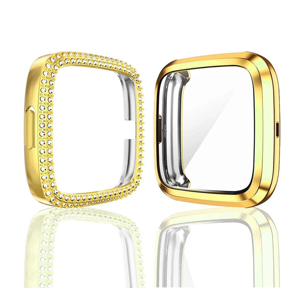 Screen Protector Case For Fitbit Versa 2, 2 Pack Watch Accessories Bumper ( Hard PC Bling Frame +Soft TPU Full Around  Cover )