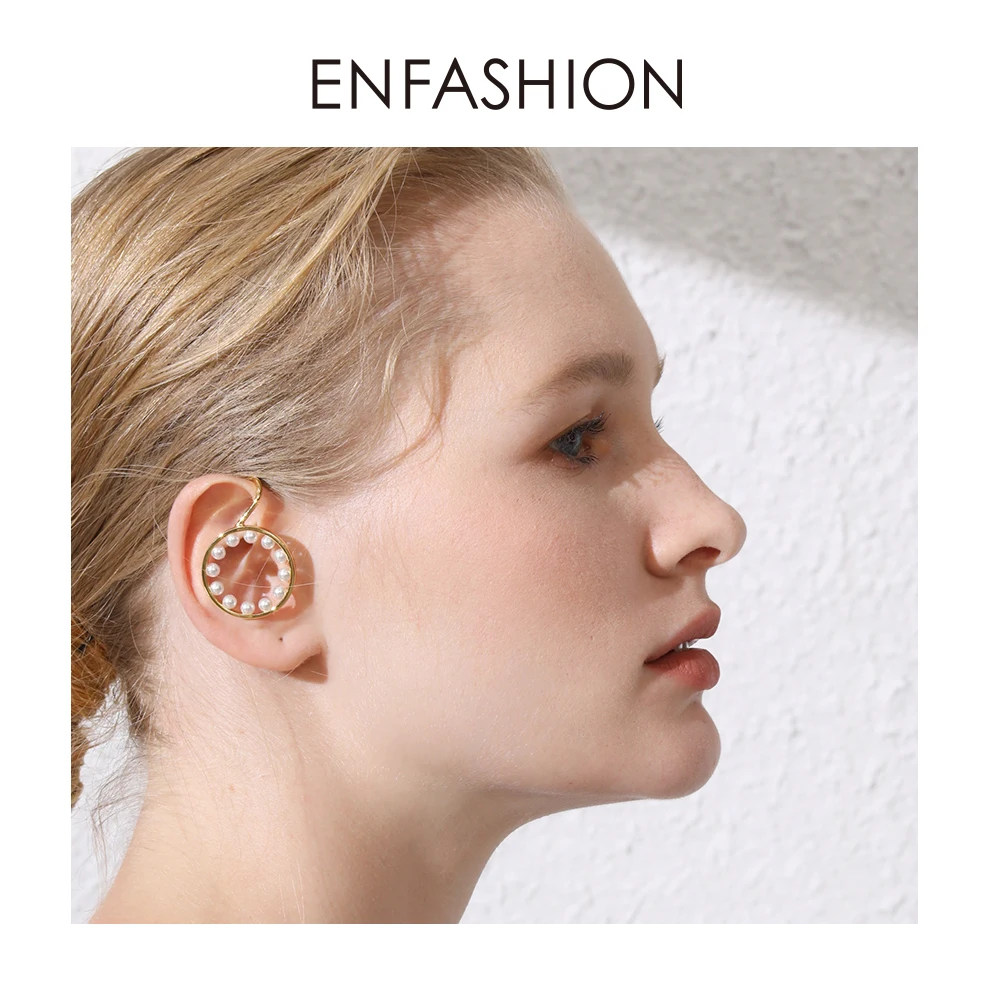 ENFASHION жемчужные круглые серьги-каффы на клипсах для женщин, массивные золотые серьги-каффы, серьги без пирсинга, ювелирные изделия E191106
