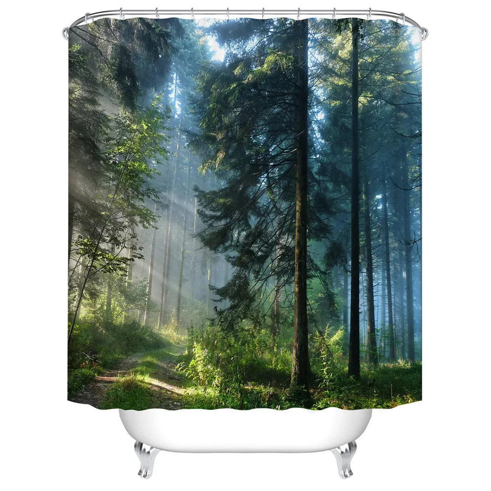 3d Printed Forest New Style Shower Curtains Polyester Fabric Waterproof Bath Curtain Set Bathroom Decoration Screen Washable | Дом и сад