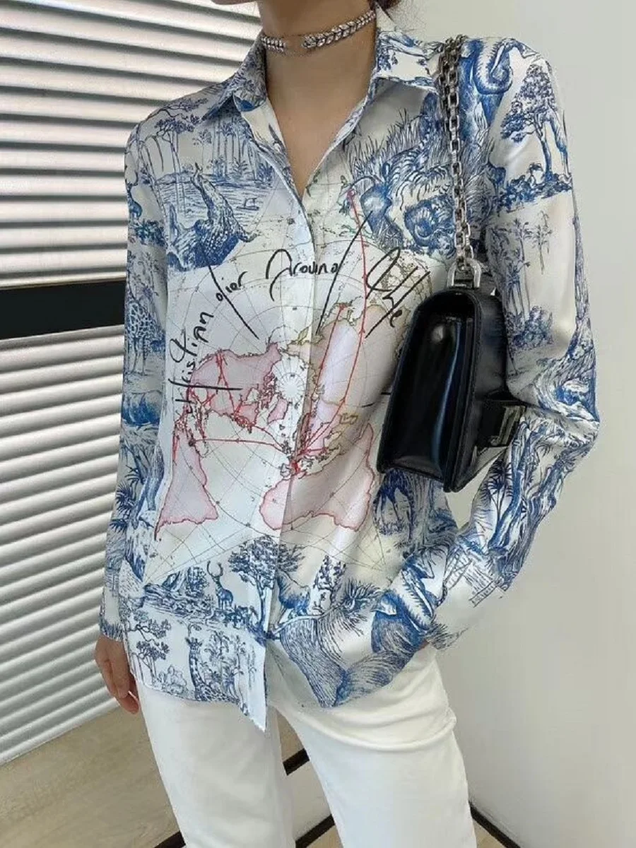 

Big-name summer women's imitation silk 3D printing fashion tops shirts 2020New women's clothing all-match loose shirt XL