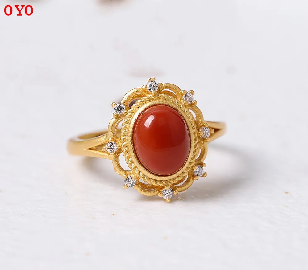 

s925 silver south red agate lace ring fashion retro women's ring