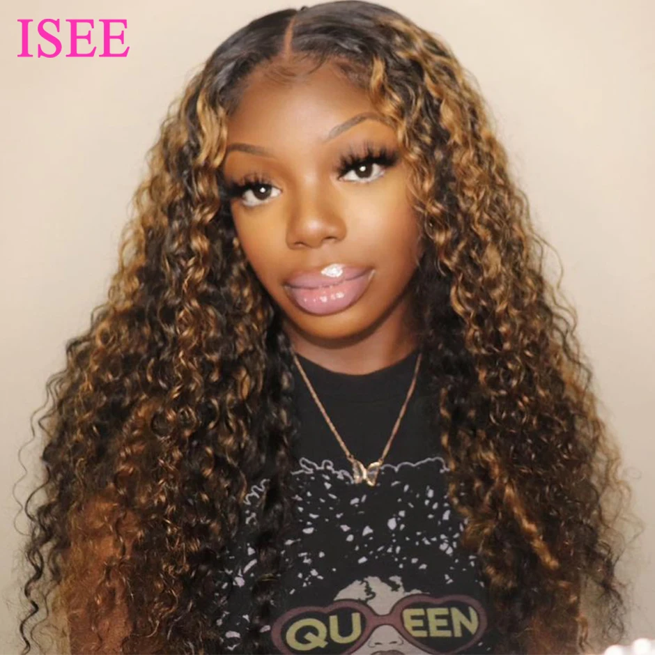 

ISEE Hair Brazilian Water Wave 4/27 Highlight Wigs 4x4 Ombre Colored Lace Closure Wig Water Wave For Women Human Hair Lace Wigs