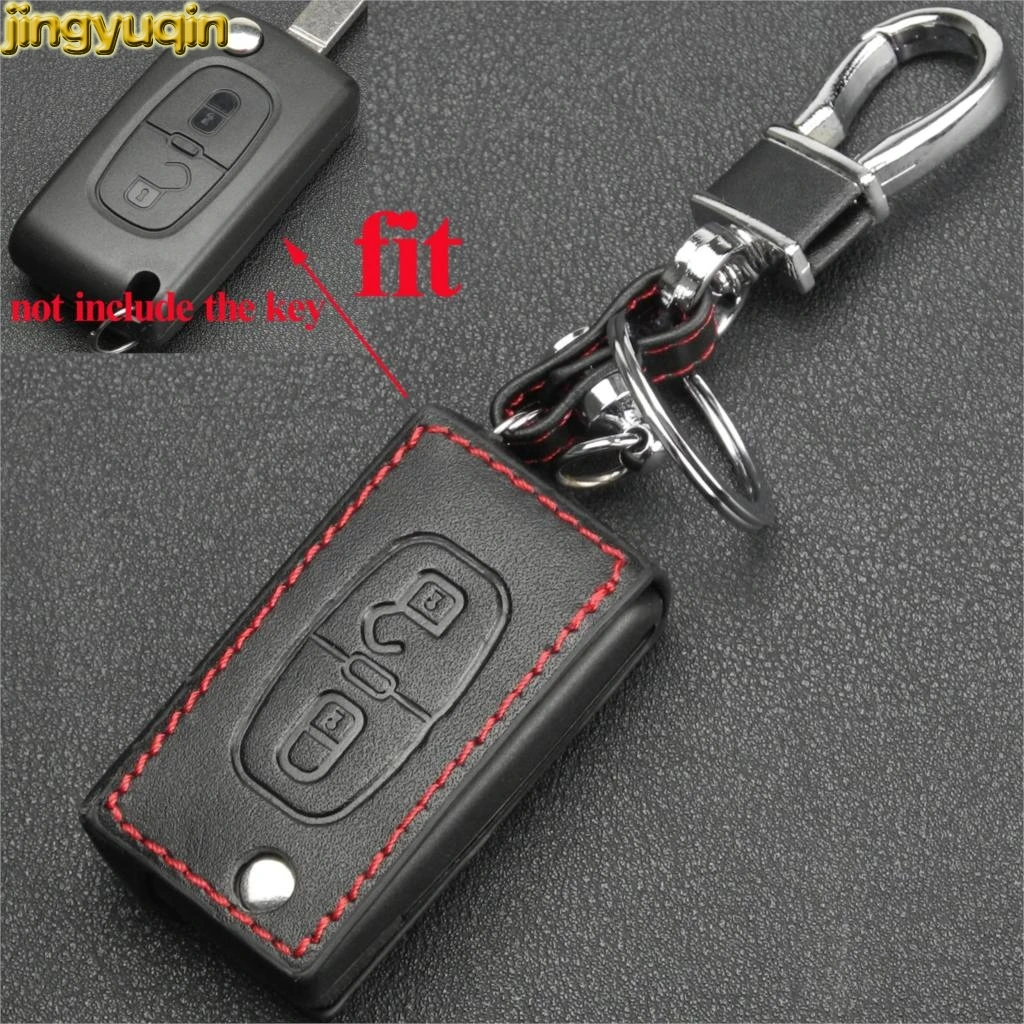 

Jingyuqin Leather Key Case Cover for Peugeot 207 307 308 407 607 807 CITROEN C2 C3 C4 C5 C6 C8 Key Styling 2 Button FOB Auto Car
