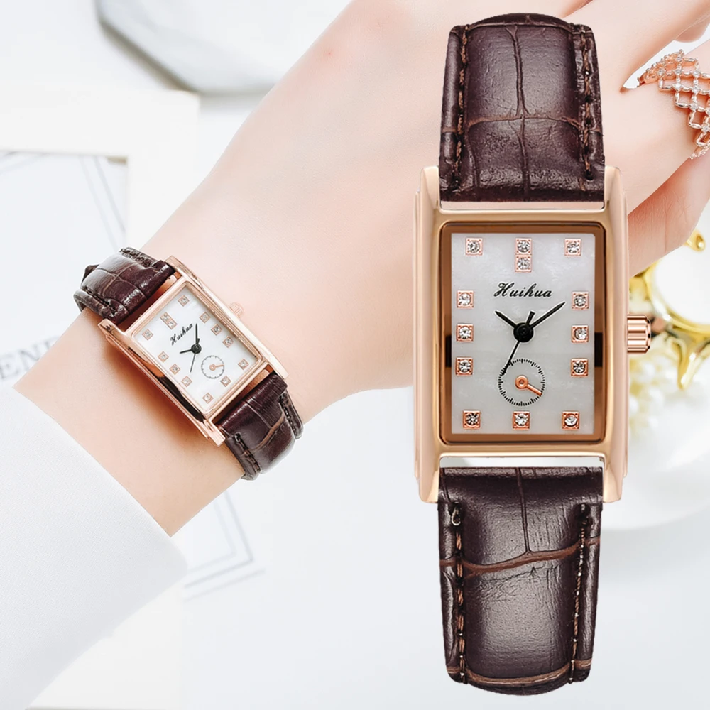

Часы женские прямоугольные, повседневные кварцевые наручные, с кожаным ремешком, с браслетом
