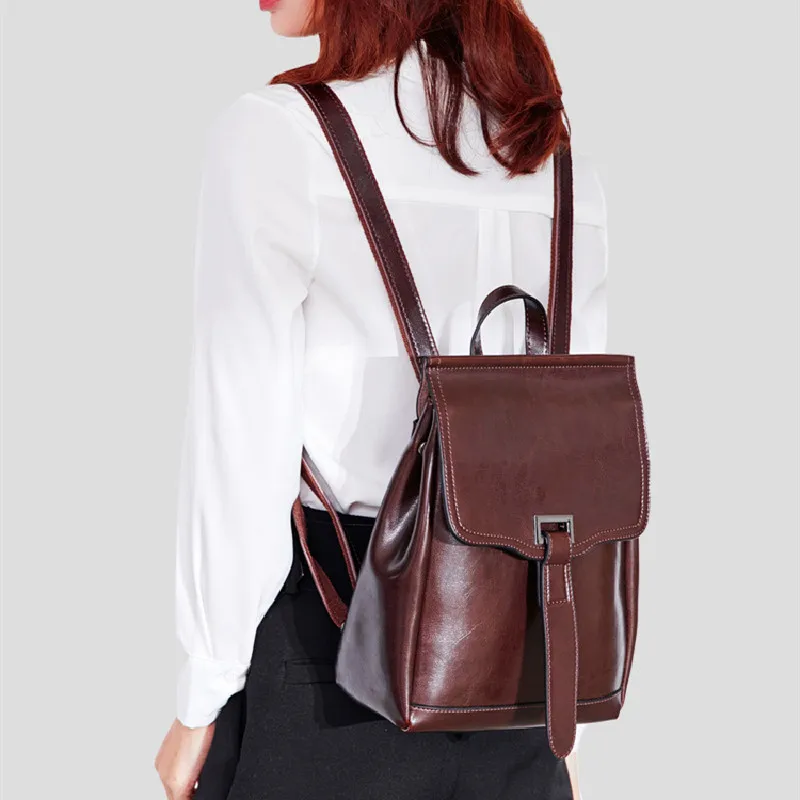 lady novelty fashion backpack for women split leather brown black red daily travel commuting daypack shoulder bag