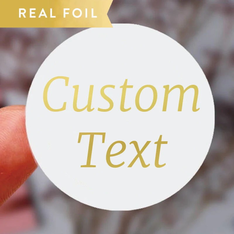 

100 Pcs, Real Foil Shiny Gold Custom Stickers, Logo, Labels, Personalised Wedding Stickers, Baptism, Birthday, White