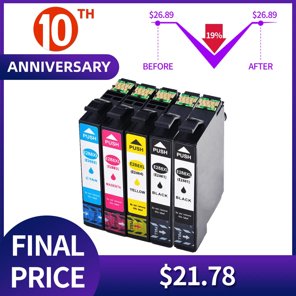 

QSYRAINBOW Замена чернильных картриджей для epson 288xl T288xl E-288xl Совместимость с принтером Epson XP240 XP340 XP440 XP344