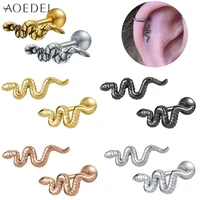 aoedej 1pair 316l stainless steel stud earrings for women men punk snake animal ear tragus cartilage helix piercing jewelry