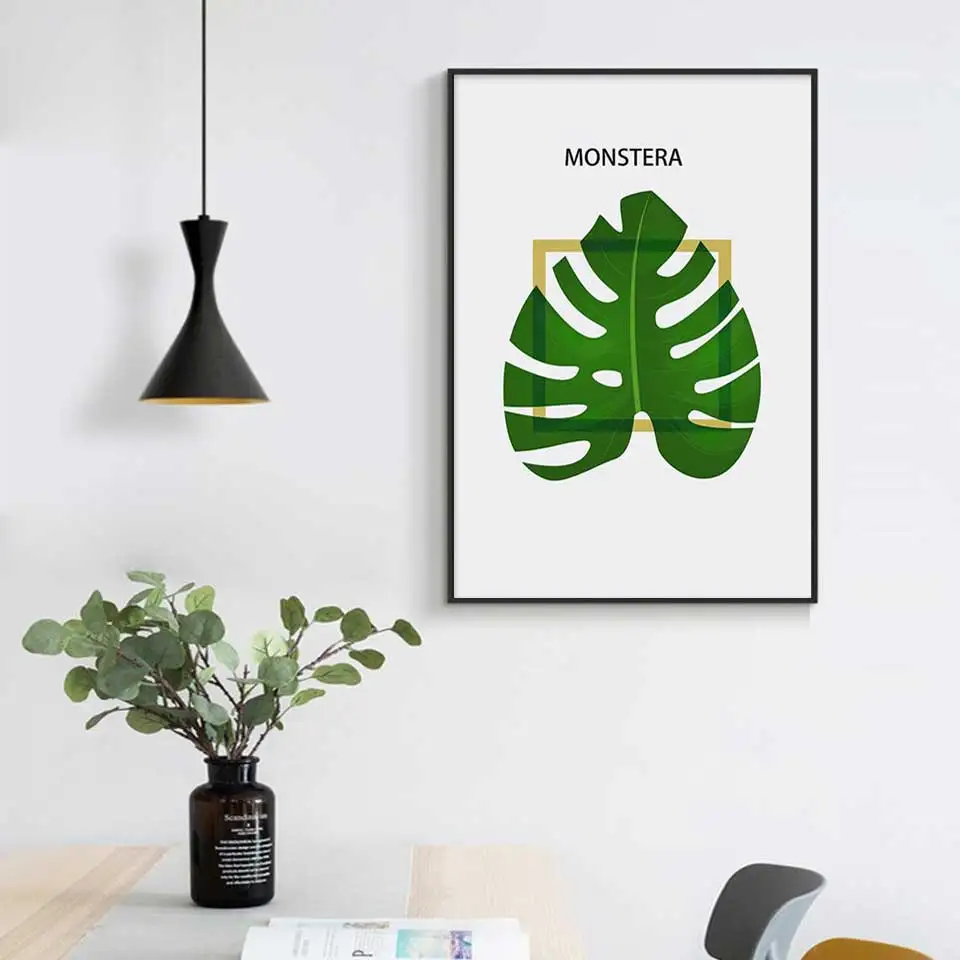 Spain modern Wall Art Painting Print Poster Golden Sun and monstera Green leaf Picture for Living Room home Decoration | Дом и сад