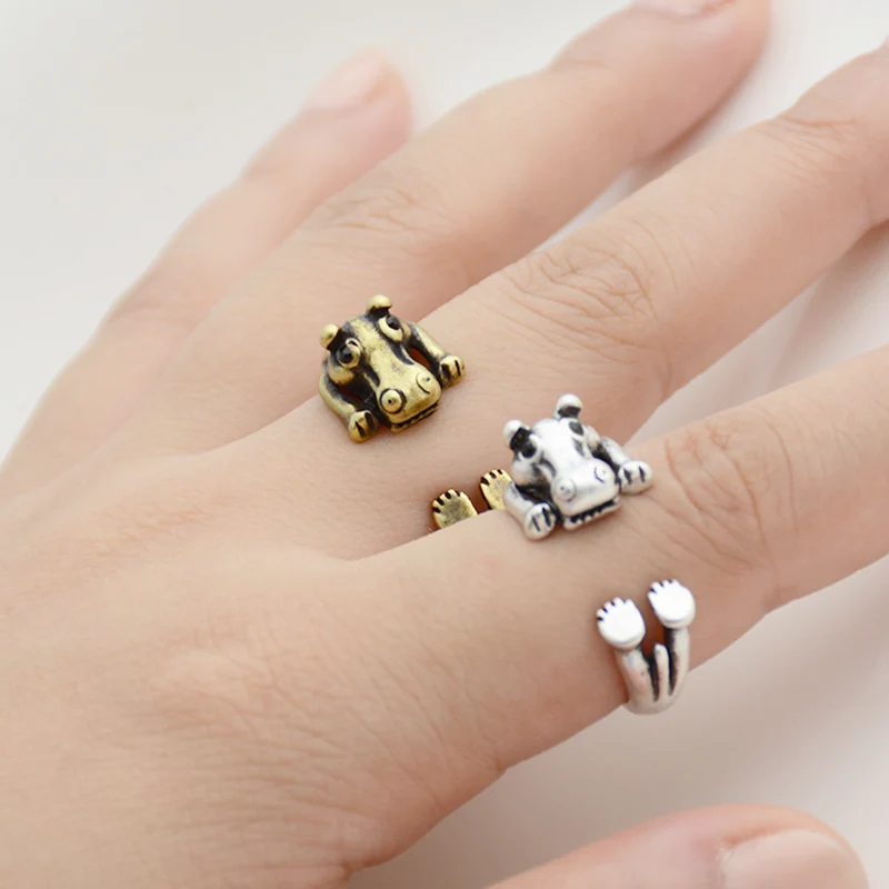 Винтажный панк латунный сустав Hippo Anillos обертывание кольцо Бохо животное Anel Пара