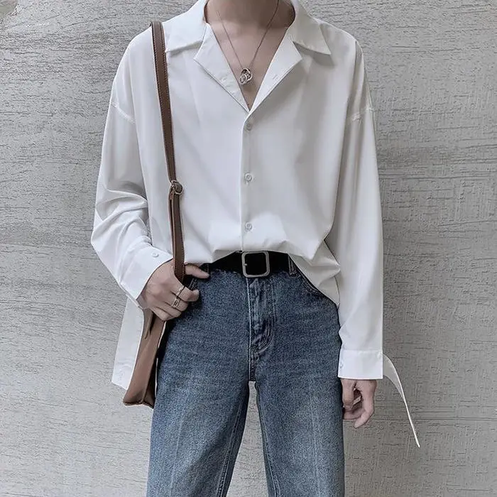 Черная рубашка Женская однотонная свободная с длинным рукавом модная винтажная