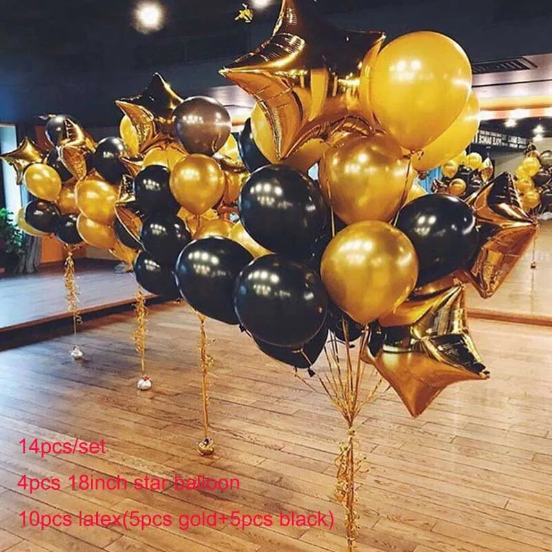 Сладкий 16-й день рождения украшения номер 16 фольгированные шары Золотой 16-й латексный шар День Рождения для взрослых шары S8MZ - Цвет: 14pcs gold and black