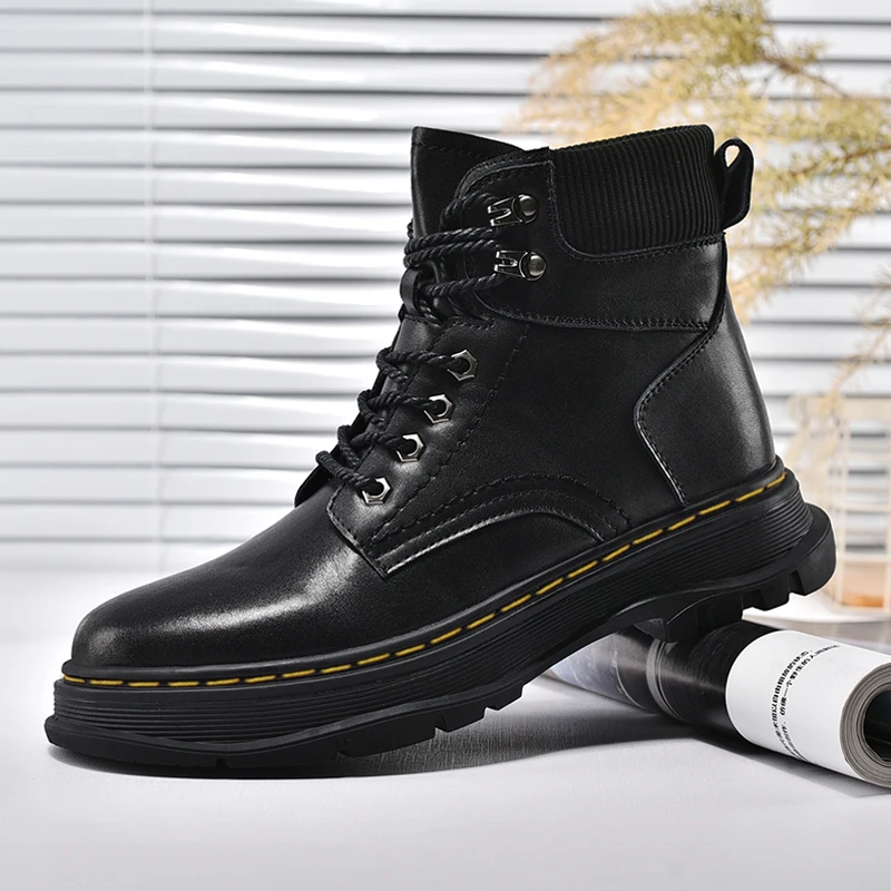 

Мужские ботинки в британском стиле, осенне-зимняя обувь, мужские ботильоны на платформе, модные повседневные кожаные ботинки, мужские мотоц...